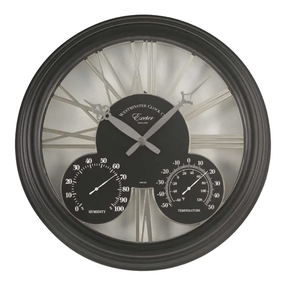 Buitenklok Exeter - 3in1 - 38cm - Zwart 1 Buitenklok Exeter - 3in1 - 38cm - Zwart