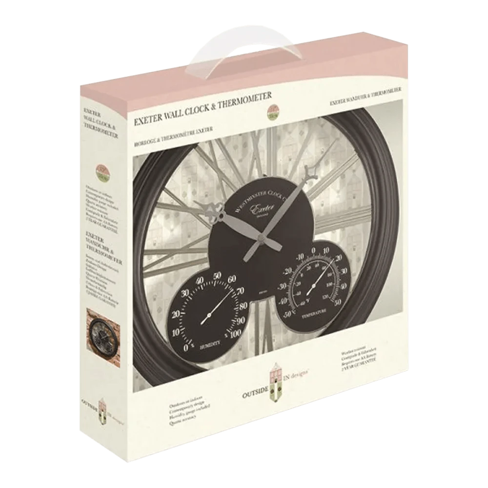 Buitenklok Exeter - 3in1 - 38cm - Zwart 2 Buitenklok Exeter - 3in1 - 38cm - Zwart - Afbeelding 2