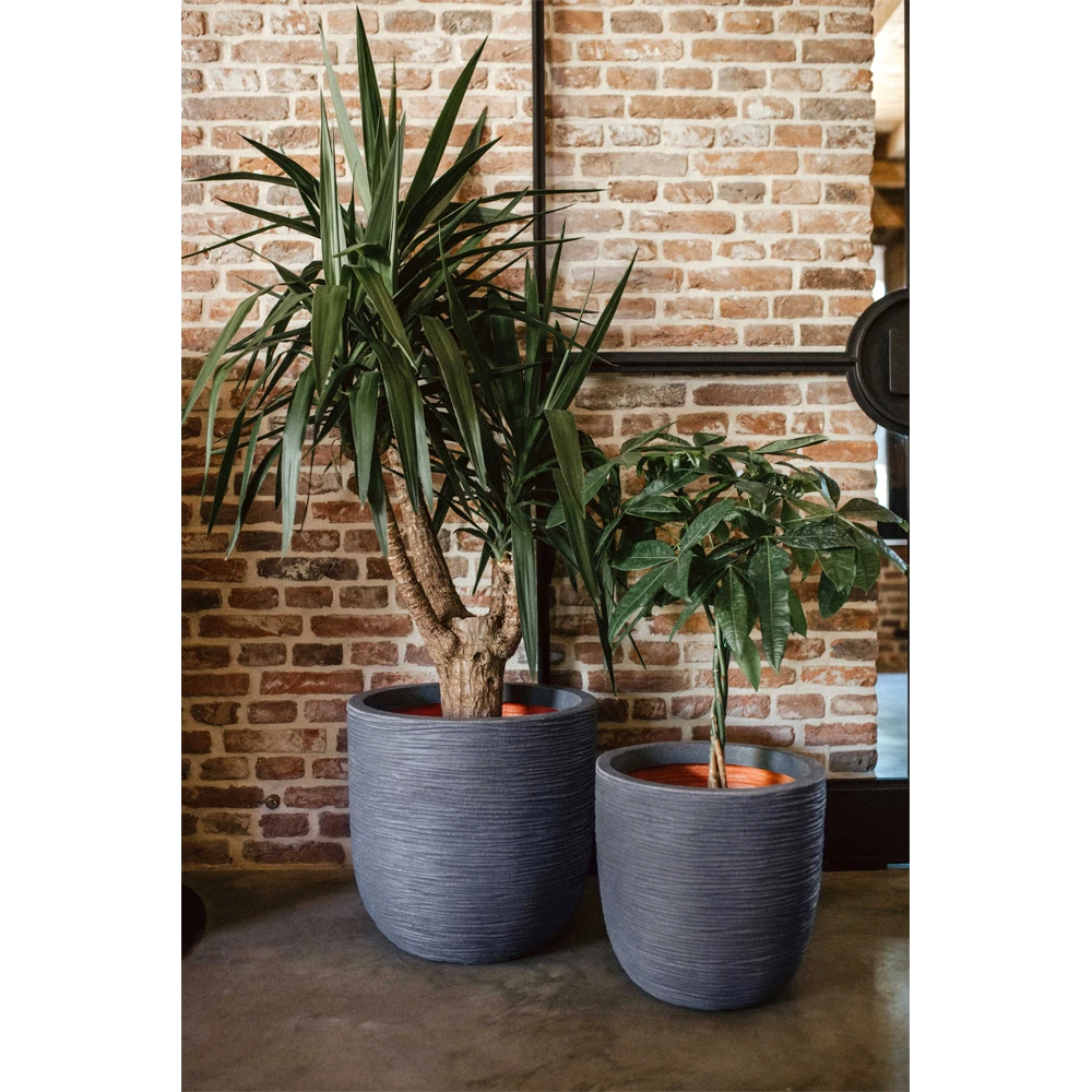 Capi Bloempot Bol Nature Rib NL - D43 X H41cm - Donkergrijs 2 Capi Bloempot Bol Nature Rib NL - D43 X H41cm - Donkergrijs - Afbeelding 2