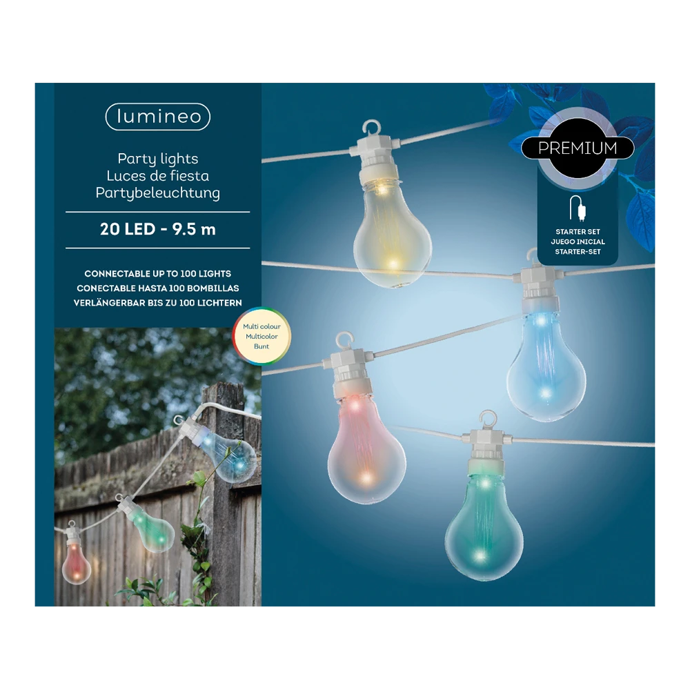 Lumineo Feestverlichting Lichtsnoer - 950cm - 20 LEDS - Multi 1 Lumineo Feestverlichting Lichtsnoer - 950cm - 20 LEDS - Multi