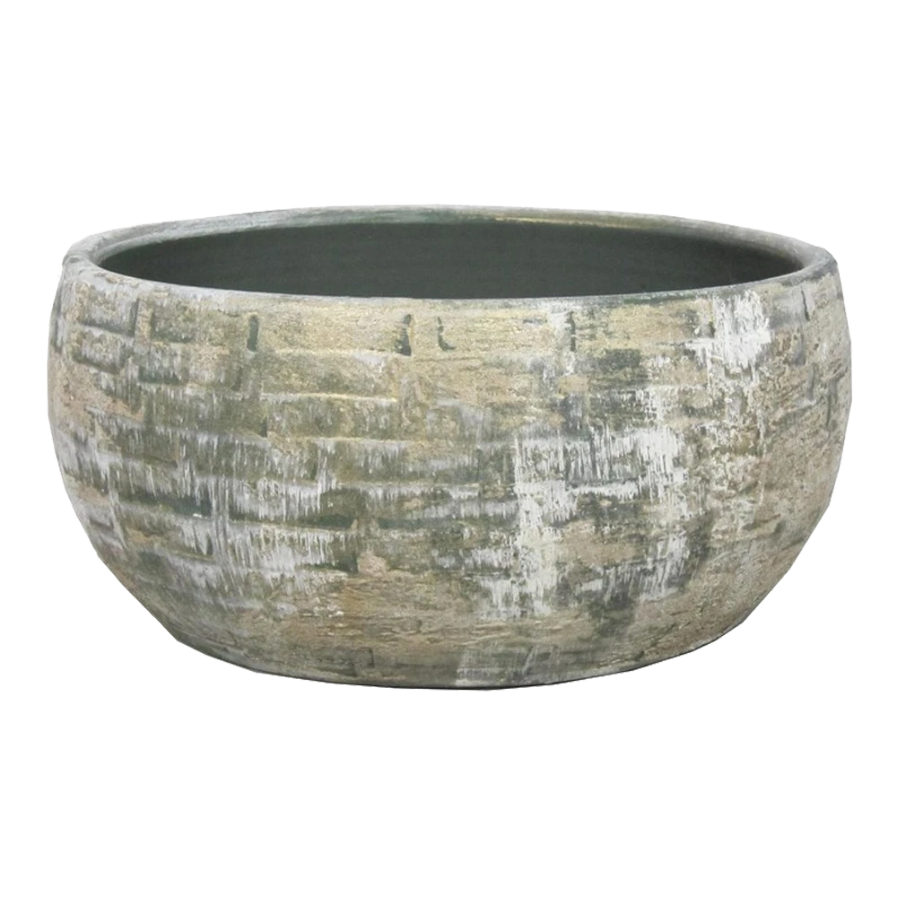 Plantenschaal Steef - D29 X H14cm - Creme Groen 1 Plantenschaal Steef - D29 X H14cm - Creme Groen