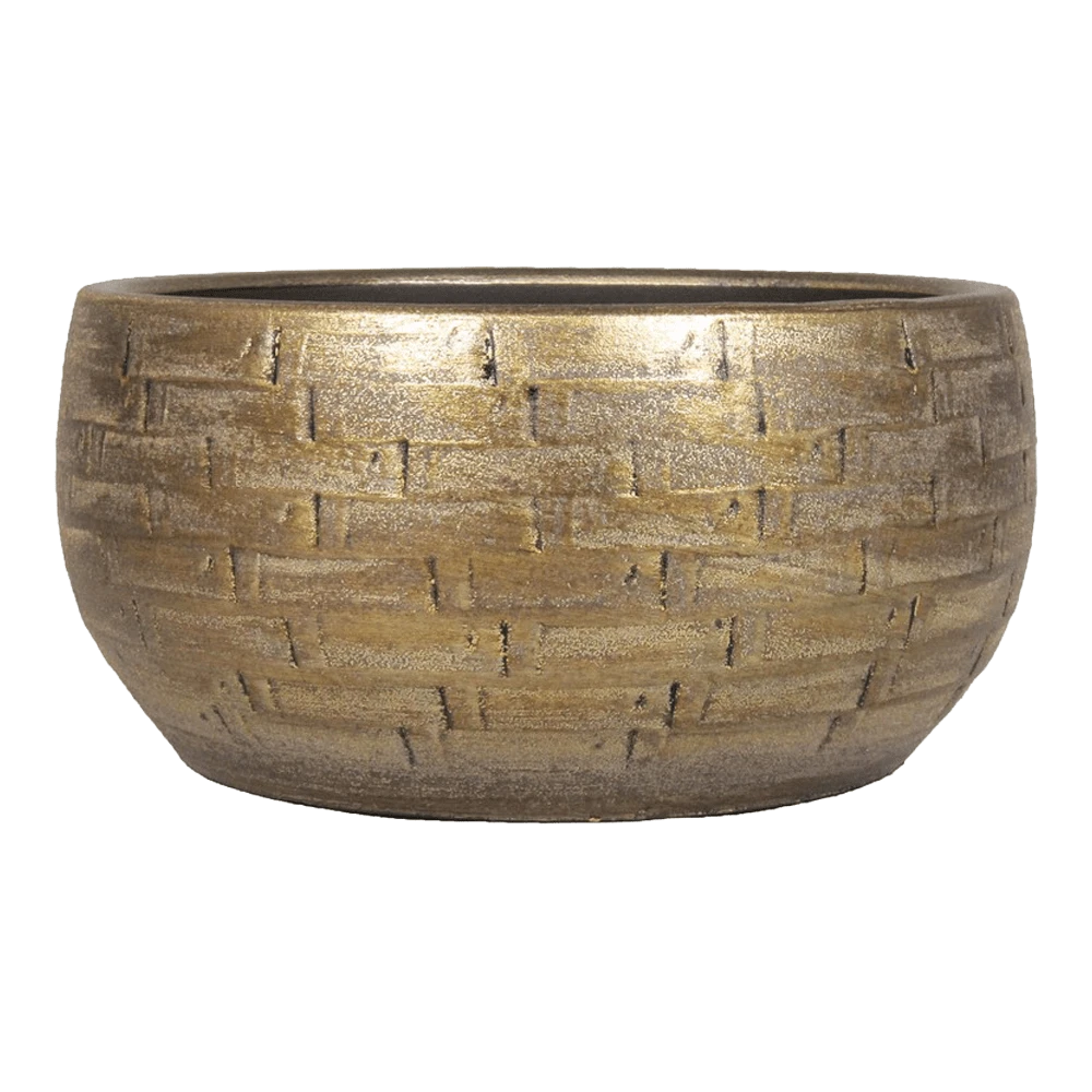 Plantenschaal Steef - D32 X H15cm - Industrieel Goud 1 Plantenschaal Steef - D32 X H15cm - Industrieel Goud
