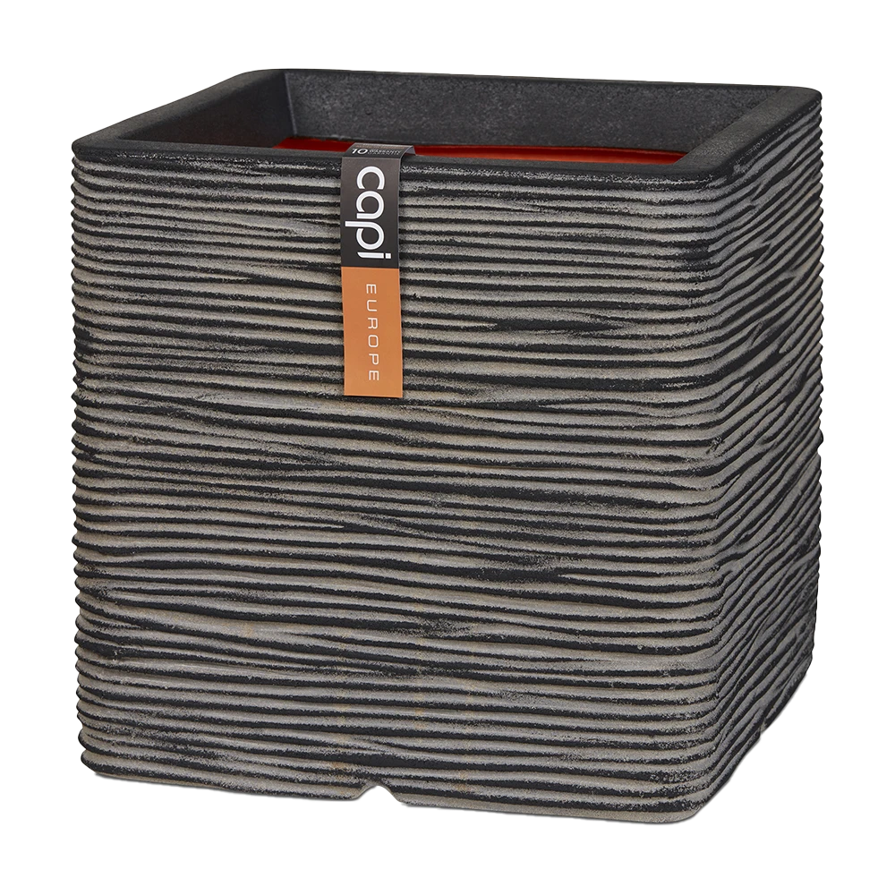 Capi Plantenbak Vierkant Nature Rib NL - L40 X B40 X H40cm - Antraciet 1 Capi Plantenbak Vierkant Nature Rib NL - L40 X B40 X H40cm - Antraciet
