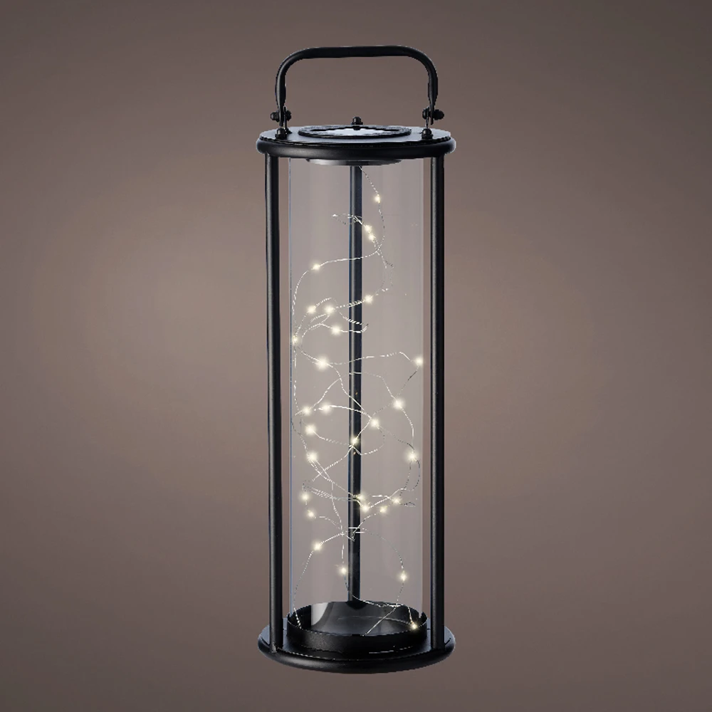 Lumineo Solar Lantaarn - LED - D15 X H42cm - Zwart 2 Lumineo Solar Lantaarn - LED - D15 X H42cm - Zwart - Afbeelding 2