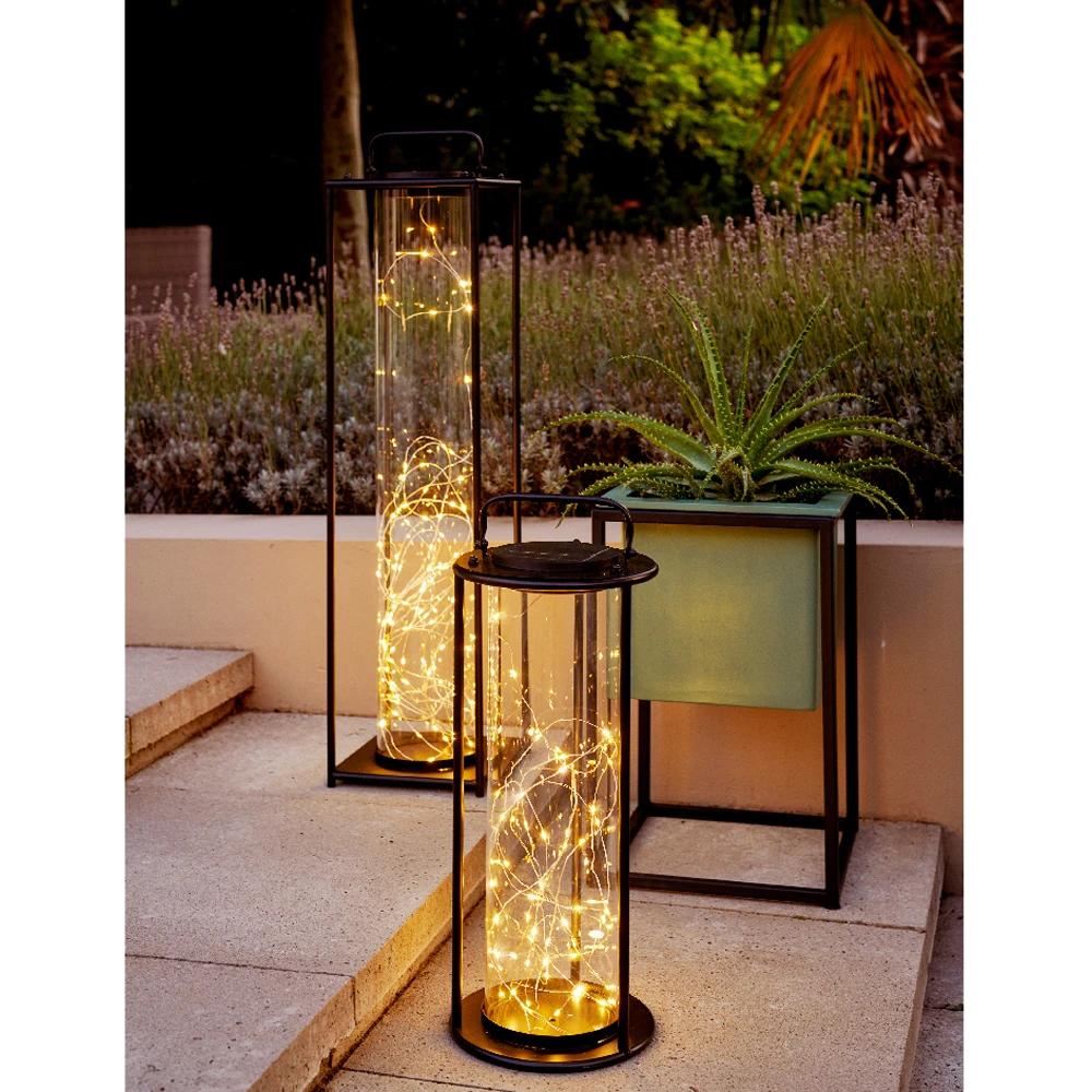 Lumineo Solar Lantaarn - LED - D15 X H42cm - Zwart 3 Lumineo Solar Lantaarn - LED - D15 X H42cm - Zwart - Afbeelding 3