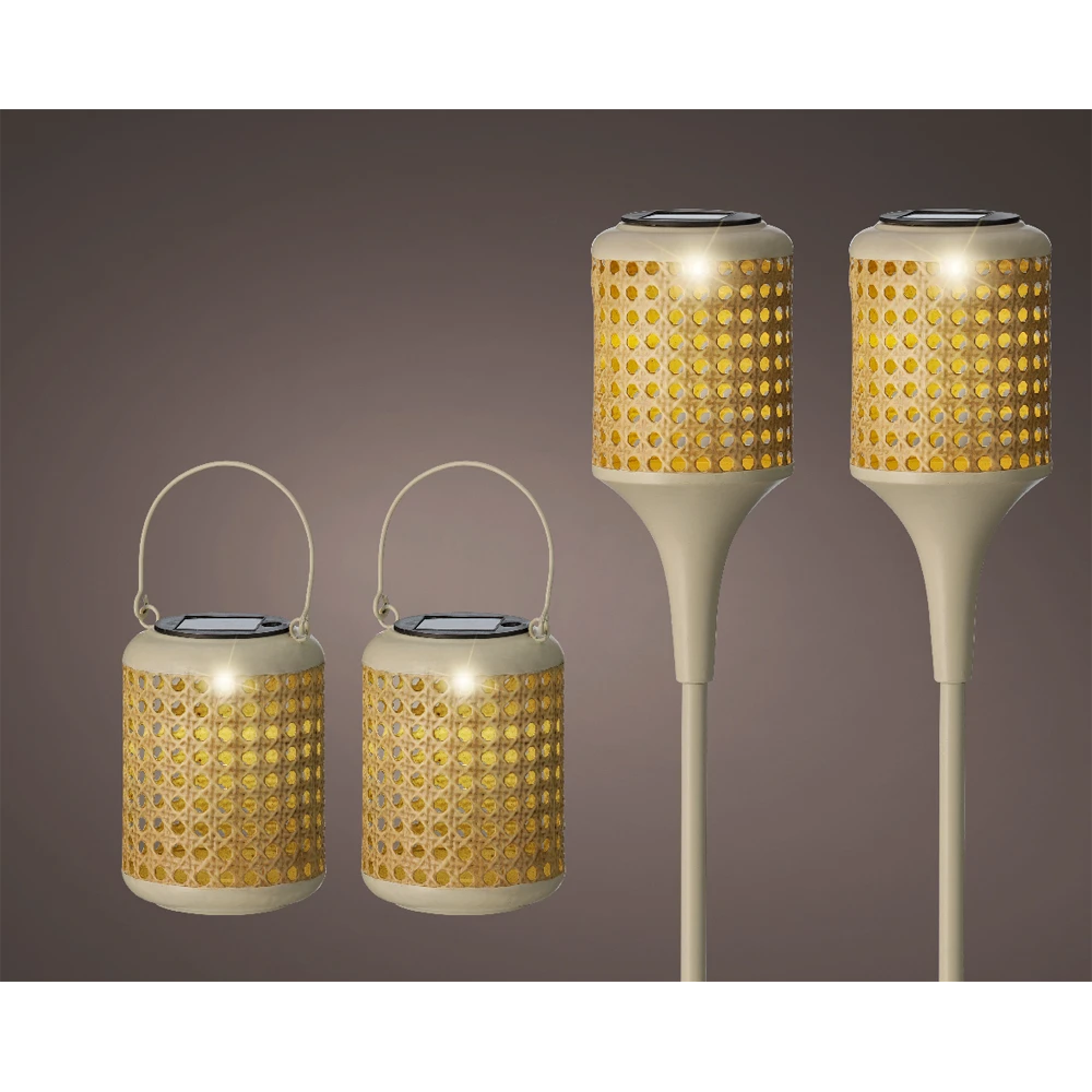 Lumineo Solar Set Met Tuinlamp En Lantaarn - LED - D10.5 X H80cm - Naturel - 4st. 2 Lumineo Solar Set Met Tuinlamp En Lantaarn - LED - D10.5 X H80cm - Naturel - 4st. - Afbeelding 2