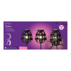 Lumineo Solar Set Met Tuinlamp En Lantaarn - LED - D14 X H80cm - Zwart - 3st.