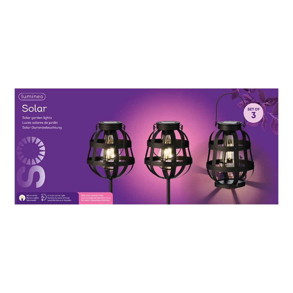 Lumineo Solar Set Met Tuinlamp En Lantaarn - LED - D14 X H80cm - Zwart - 3st.