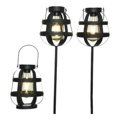 Lumineo Solar Set Met Tuinlamp En Lantaarn - LED - D14 X H80cm - Zwart - 3st. -Bloeiplek Verkoopwinkel solar set met tuinlamp en lantaarn led d14 x h80cm zwart 3st solar 4 3