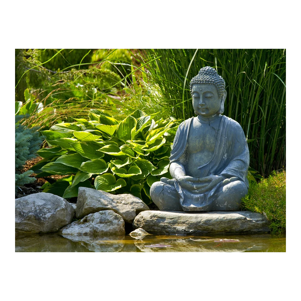 Tuinposter Buddha Met Hosta - L - 120x90cm 1 Tuinposter Buddha Met Hosta - L - 120x90cm
