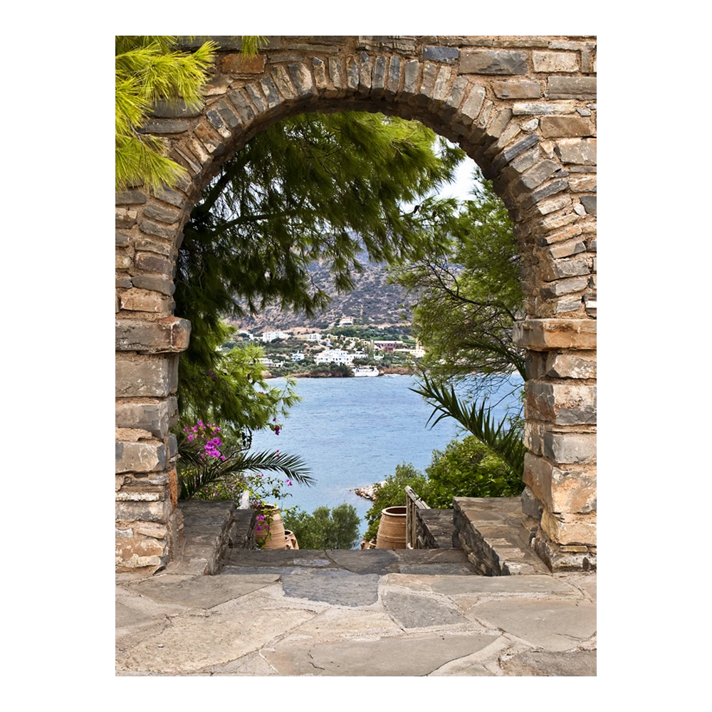 Tuinposter Mediterraans Doorkijk - L - 90x120cm 1 Tuinposter Mediterraans Doorkijk - L - 90x120cm